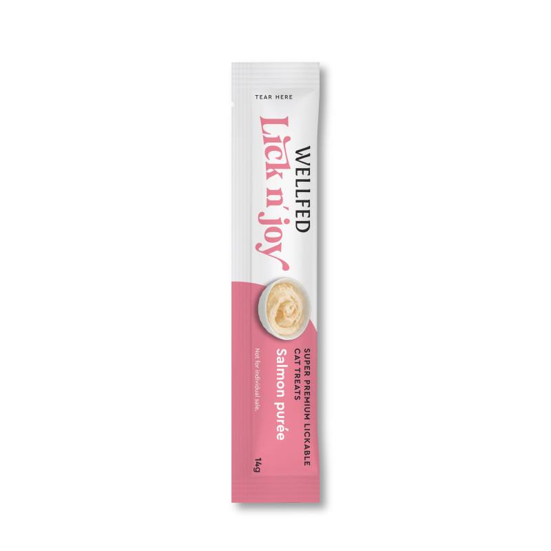 21081 - WELLFED LICK N JOY SALMON 5*14gr - Pet shop Petsite.gr - Wellfed