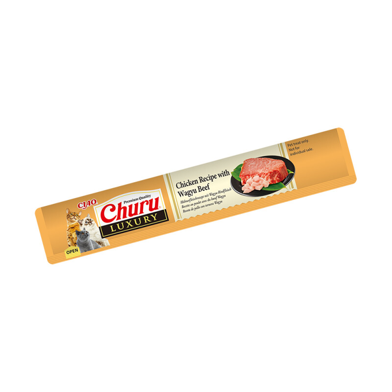 IN654 - CHURU CAT LUXURY ΚΟΤΟΠΟΥΛΟ & ΜΟΣΧΑΡΙ WAGYU 56gr - Pet shop Tropikos on line - Churu