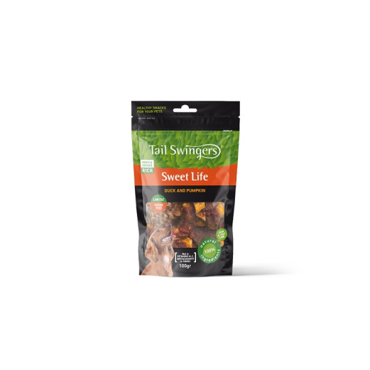 11052 - TAILSWINGERS FRUIT BITES PUMPKIN & DUCK 100gr DOG TREAT - Pet shop Tropikos on line - Tail Swingers