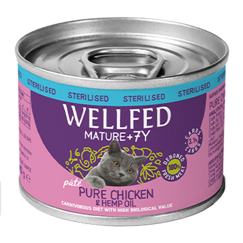 14782 - WELLFED STERILIZED CAT MATURE +7 ΚΟΤΟΠΟΥΛΟ & HEMP OIL 200gr - Pet shop Petsite.gr - Wellfed