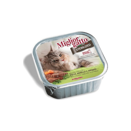 MIGLIOR GATTO STERILISED ΠΑΤΕ ΚΟΤΟΠΟΥΛΟ, ΑΡΝΙ & ΛΑΧΑΝΙΚΑ 100gr