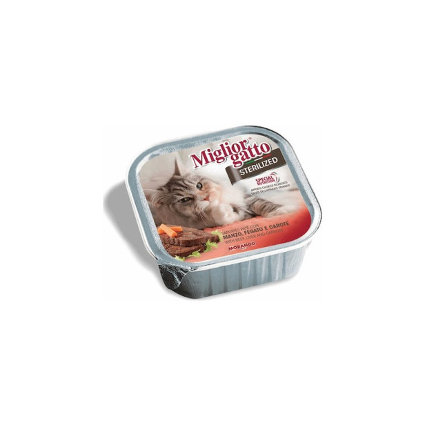 195423 - MIGLIOR GATTO STERILISED ΠΑΤΕ ΜΟΣΧΑΡΙ, ΣΥΚΩΤΙ & ΚΑΡΟΤΑ 100gr - Pet shop Petsite.gr - Miglior