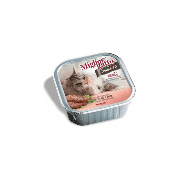 195424 - MIGLIOR GATTO STERILIZED ΠΑΤΕ ΣΟΛΟΜΟΣ & ΡΥΖΙ 100gr - Pet shop Petsite.gr - Miglior