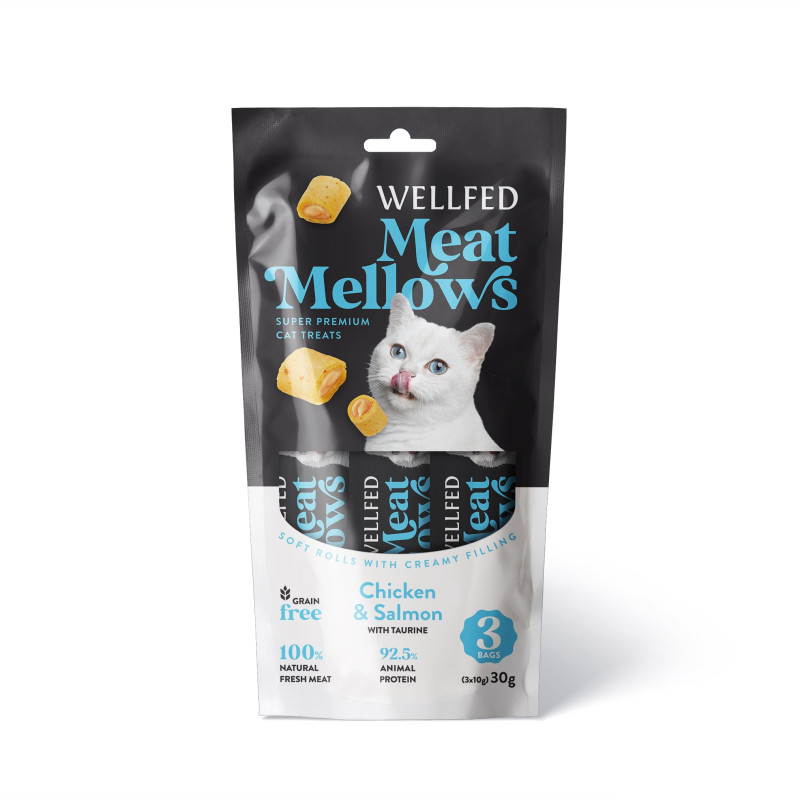 21073 - WELLFED MEAT MELLOWS CHICKEN & SALMON 3*10gr - Pet shop Petsite.gr - Wellfed
