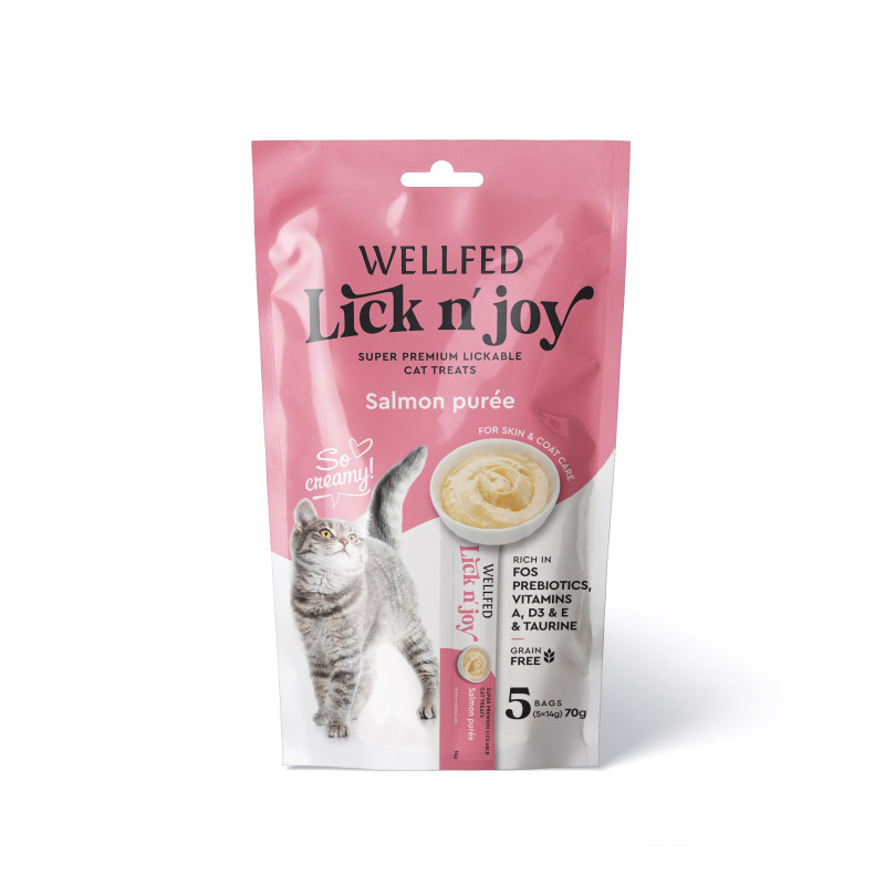 21081 - WELLFED LICK N JOY SALMON 5*14gr - Pet shop Petsite.gr - Wellfed