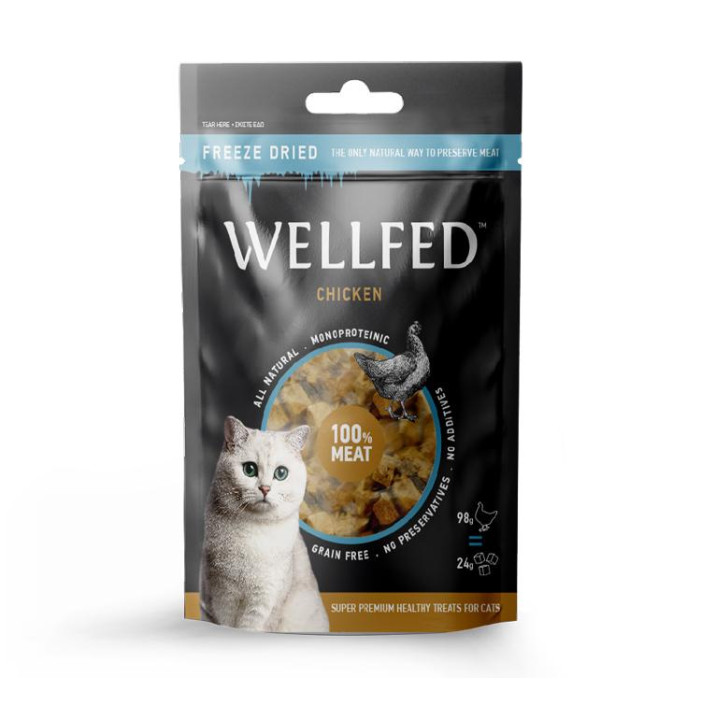 2151 - WELLFED CAT TREAT PURE CHICKEN FREEZE DRIED 24gr - Pet shop Tropikos on line - Wellfed