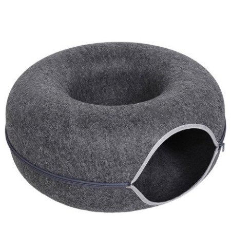 ΚΡΕΒΑΤΙ-ΦΩΛΙΑ ΣΤΡΟΓΓΥΛΟ ΣΚΥΛΟΥ/ΓΑΤΑΣ ΣΚΟΥΡΟ ΓΚΡΙ 60*60*28cm PETINTEREST