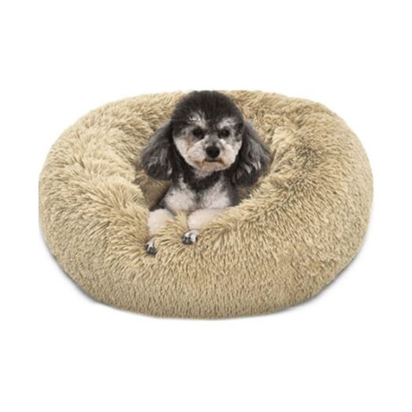 32034 - BED-NEST WITH FUR ROUNDED BEIGE SMALL 45*45*12cm PET CAMELOT - Pet shop Petsite.gr - Pet Camelot