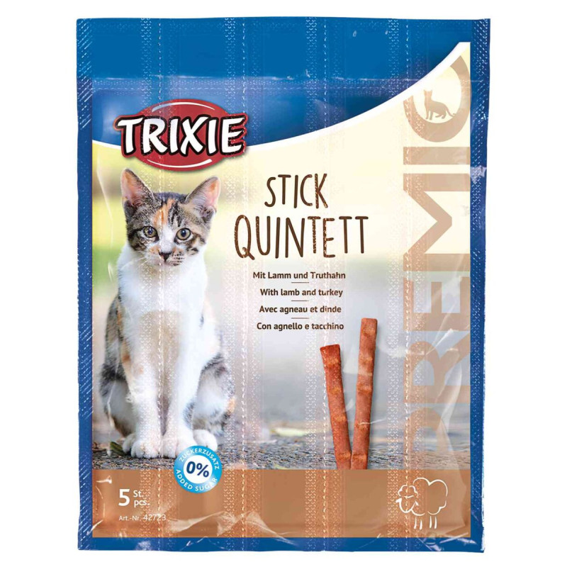 42723 - ΛΙΧΟΥΔΙΑ ΓΑΤΑΣ TRIXIE PREMIO QUADRO STICK QUINTETT ΑΡΝΙ & ΓΑΛΟΠΟΥΛΑ 4*5gr - Pet shop Petsite.gr - Trixie