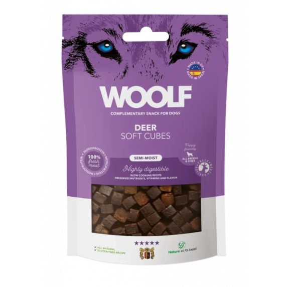 49207 - WOOLF DEER SOFT CUBES MONOPROTEIN 100gr - Pet shop Petsite.gr - Woolf