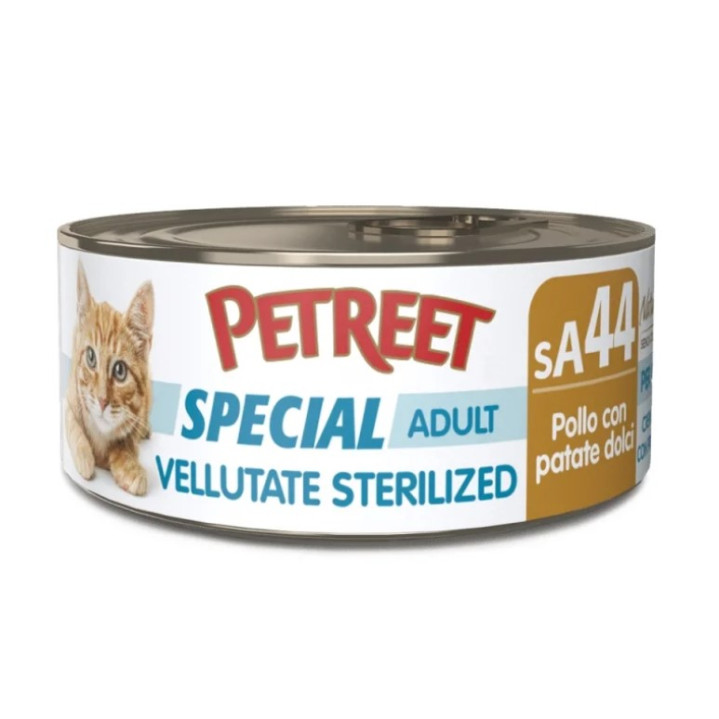 6828355 - PETREET VELLUTATE STERILIZED CAT ΚΡΕΜΑ ΚΟΤΟΠΟΥΛΟ & ΓΛΥΚΟΠΑΤΑΤΑ SA44 70gr - Pet shop Petsite.gr - Petreet