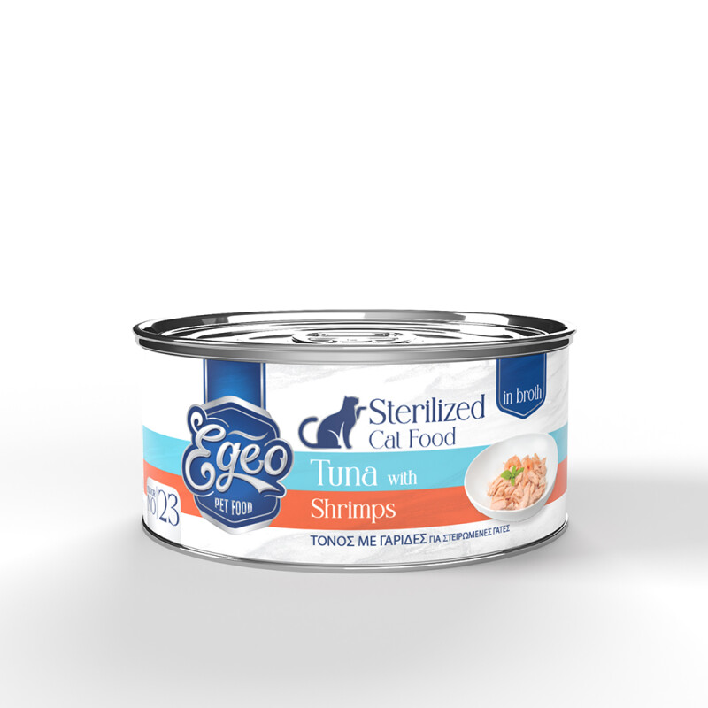EG023 - EGEO CAT STERILIZED TUNA WITH SHRIMPS in broth 70gr - Pet shop Petsite.gr - Egeo Pet Food