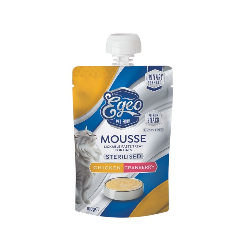 EG500 - EGEO CAT MOUSSE STERILIZED CHICKEN & CRANBERRY 100gr - Pet shop Petsite.gr - Egeo Pet Food